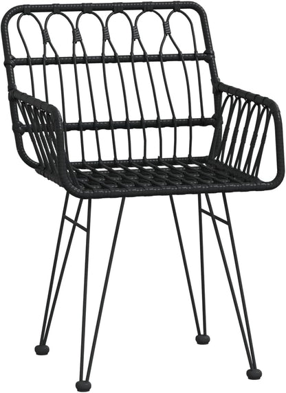 Stoel met armleuningen, stapelbare tuinfauteuil, tuinstoelen 2 stuks met armleuningen, zwart, 56 x 64 x 80 cm, PE rotan - QUORE