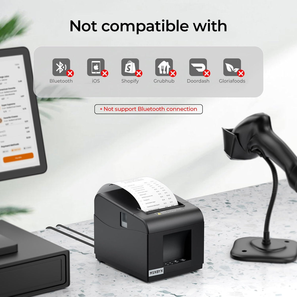 MUNBYN ITPP072 Bondrukcer Thermoprinter, 80 mm, POS-printer met USB + LAN-aansluiting, ontvangstprinter, compatibel met Android, Windows ChromeOS Linux, ondersteunt geen bluetooth-verbinding