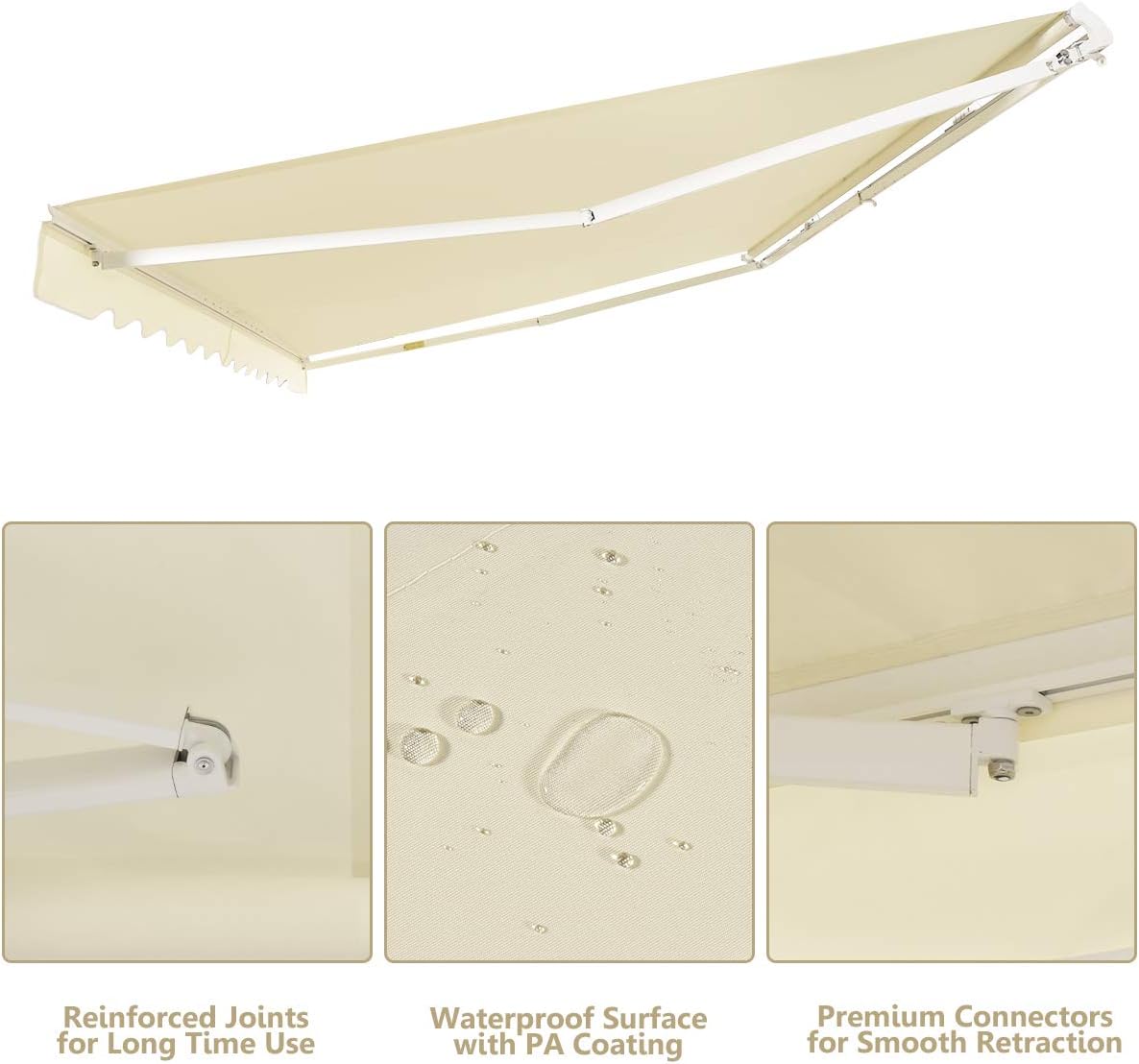 FANTASK Luifel 5-35° hoek instelbaar, zonnescherm met een lange zwengel, UPF50+ terrasluifel 300 x 250 cm (beige)