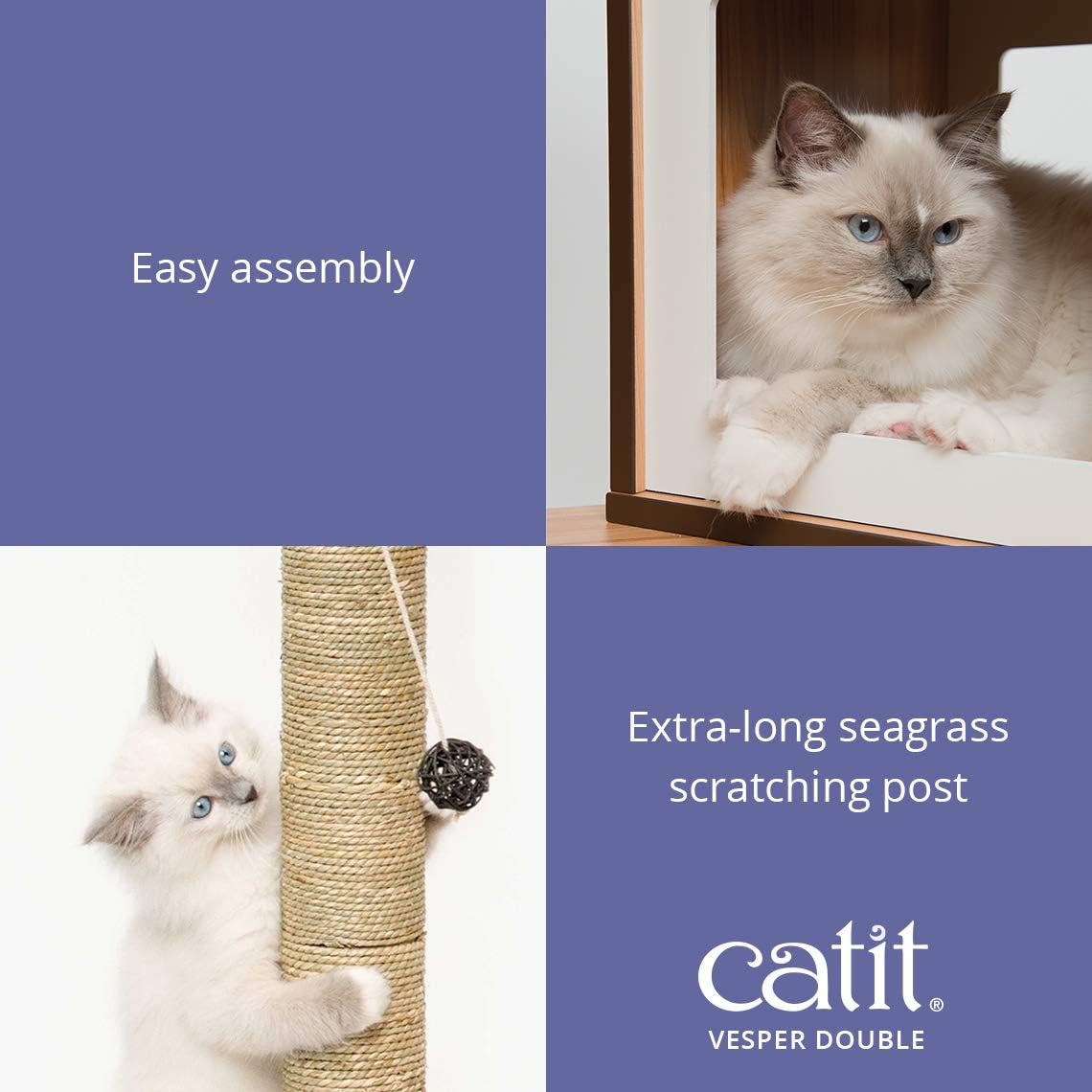 Kattenmeubel – Kattenhuis – Krabpaal – Kattenkubus – Krabmeubel – Dubbele Cubes Met Platform – Natuurlijke Zeegras Krabpalen – Verwijderbare Kussens Met Geheugenfoam