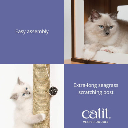 Kattenmeubel – Kattenhuis – Krabpaal – Kattenkubus – Krabmeubel – Dubbele Cubes Met Platform – Natuurlijke Zeegras Krabpalen – Verwijderbare Kussens Met Geheugenfoam