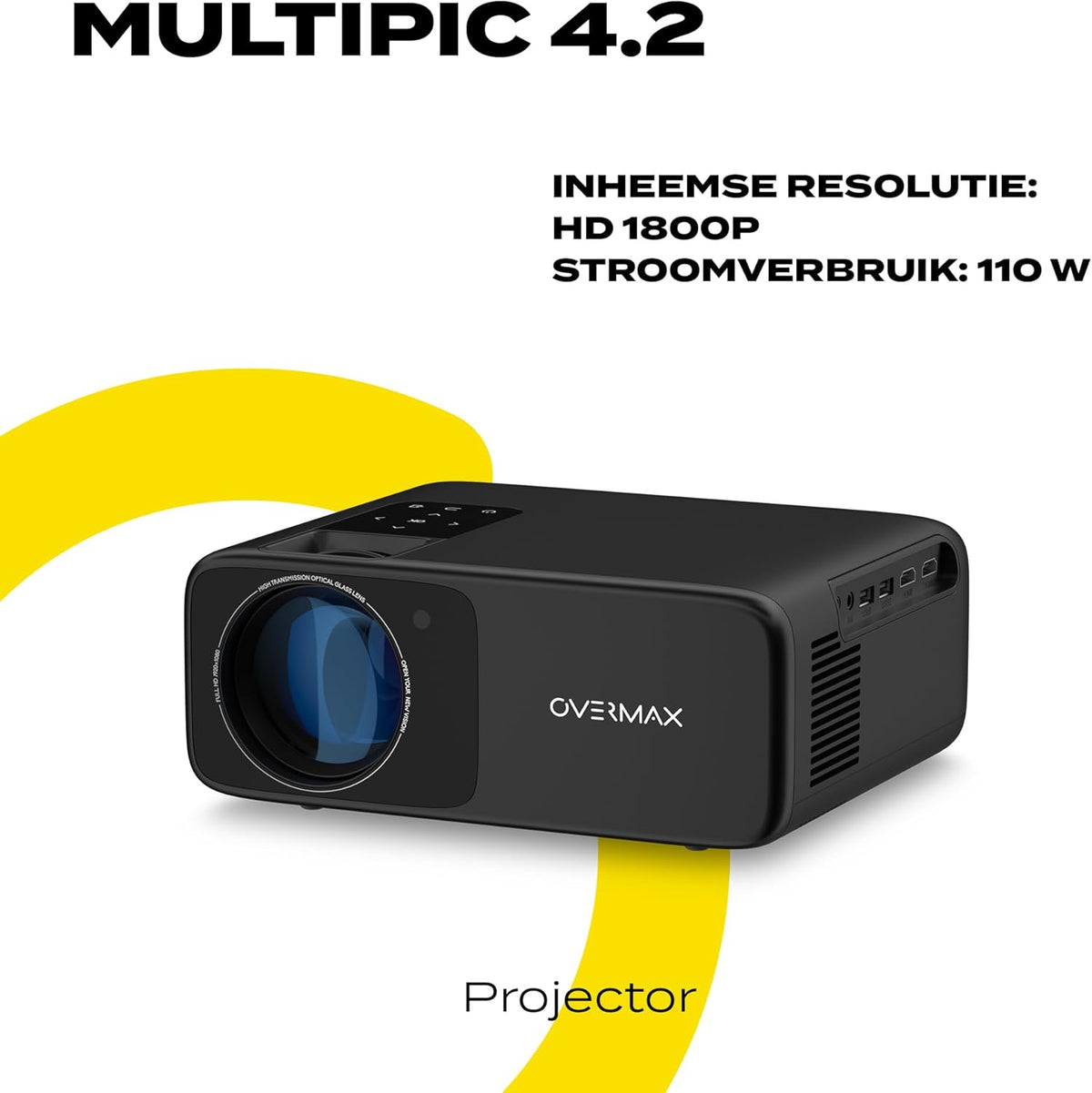 Overmax Multipic 4.2 Full HD 1080p LED Projector: 200" Groot Scherm 4500 Lumen 50000u Lampduur Wi-Fi & BT HMDMI USB Ingebouwde Luidspreker Beleef EURO 2024 en Filmavonden Thuis in Ultieme HD Kwaliteit
