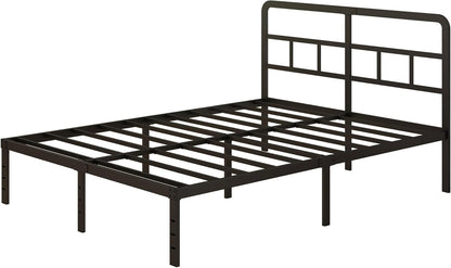 Lutown-Teen Metalen Bed Frame 135 x 190 cm met Gebogen Hoofdbord, Hoogte 36cm, Bedframe 135x190 met Lattenbodem Van Metaal, Opbergruimte onder het bed, Eenvoudige Montage, Zwart