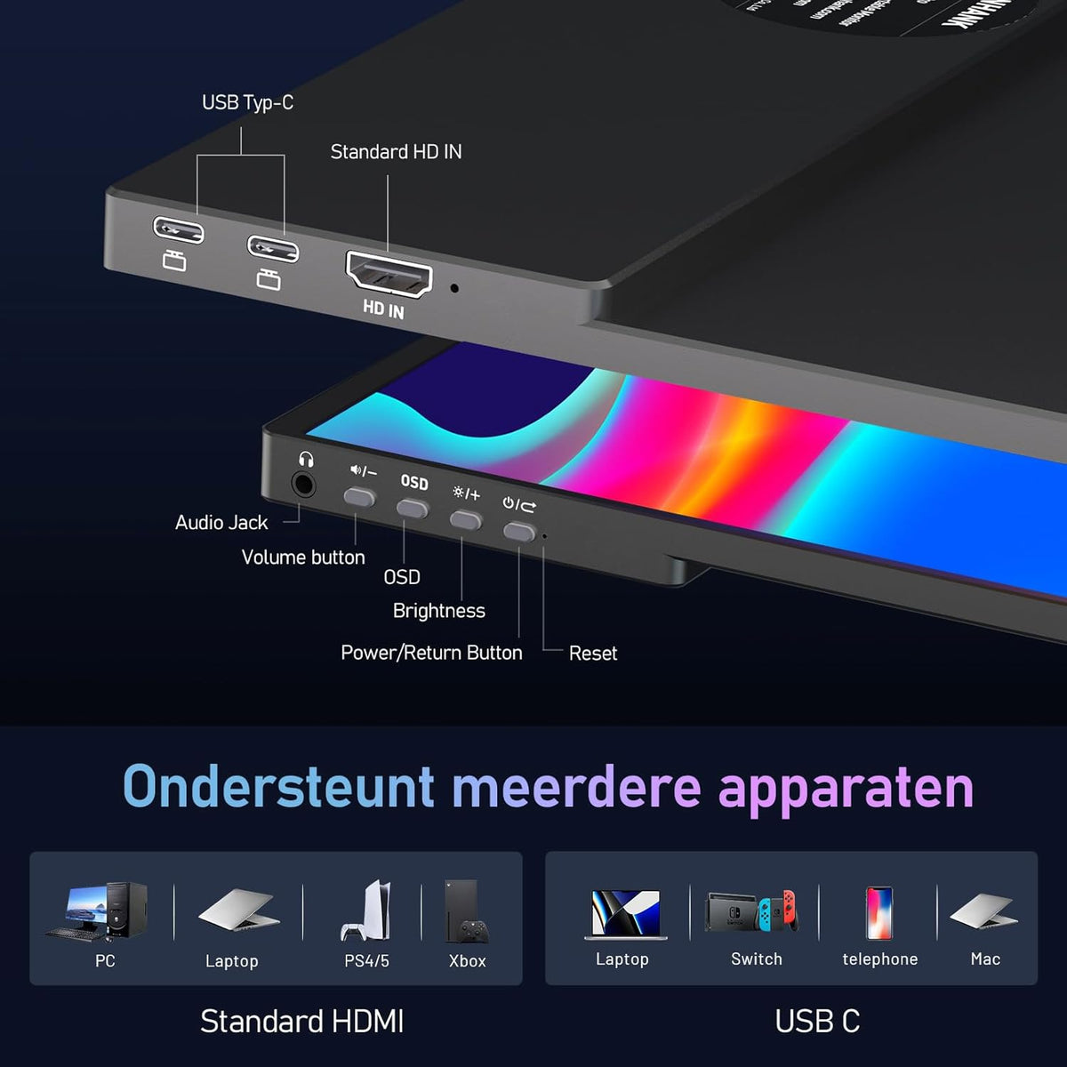 2.5K Portable Display, 144Hz | 16 Inch | 500 Nits| QHD | HDR | 100% sRGB, FreeSync, IPS Portable Gaming Monitor, External Display for Laptop/PC/MacBook/Phones/Tablet/PS5/4/Xbox, USB C/HDMI - QUORE