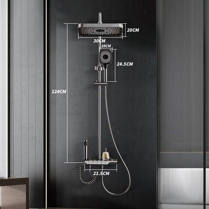 Douchesysteem Met Thermostaat – Regendouche – Douchekolom – Handdouche – Baduitloop – 31 x 20 cm Regendouche – Verstelbare Hoogte Tot 1,3 m