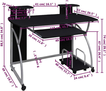 Computertafel – Computerbureau – Bureautafel – Werktafel – Gamestoel – Zwart – Verstelbare Toetsenbordlade – Duurzaam Hout met Stalen Frame