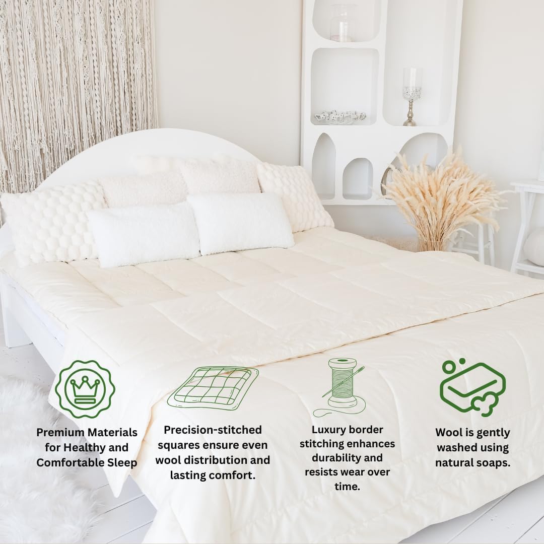 All Season Wool Comforter Down Alternative Bedding Comforter met hoektabs, temperatuurregeling en vochtafvoerende deken, 200 x 200 cm
