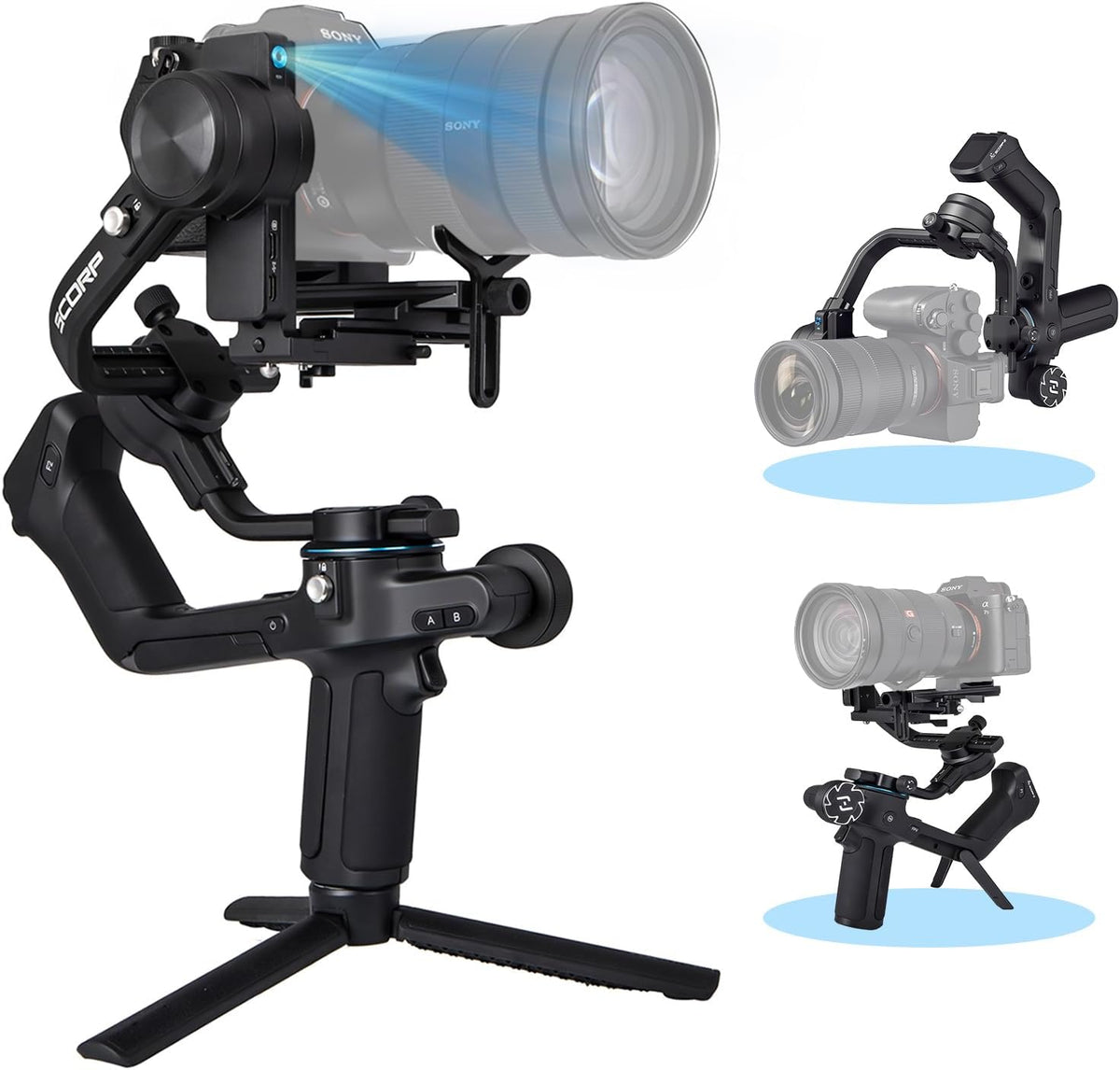Feiyu SCORP 2 DSLR camera stabilisator gimbal voor Canon/Sony/Panasonic/Nikon/Fujifilm, 2,5 kg laadvermogen, touchscreen, 13 uur batterijduur