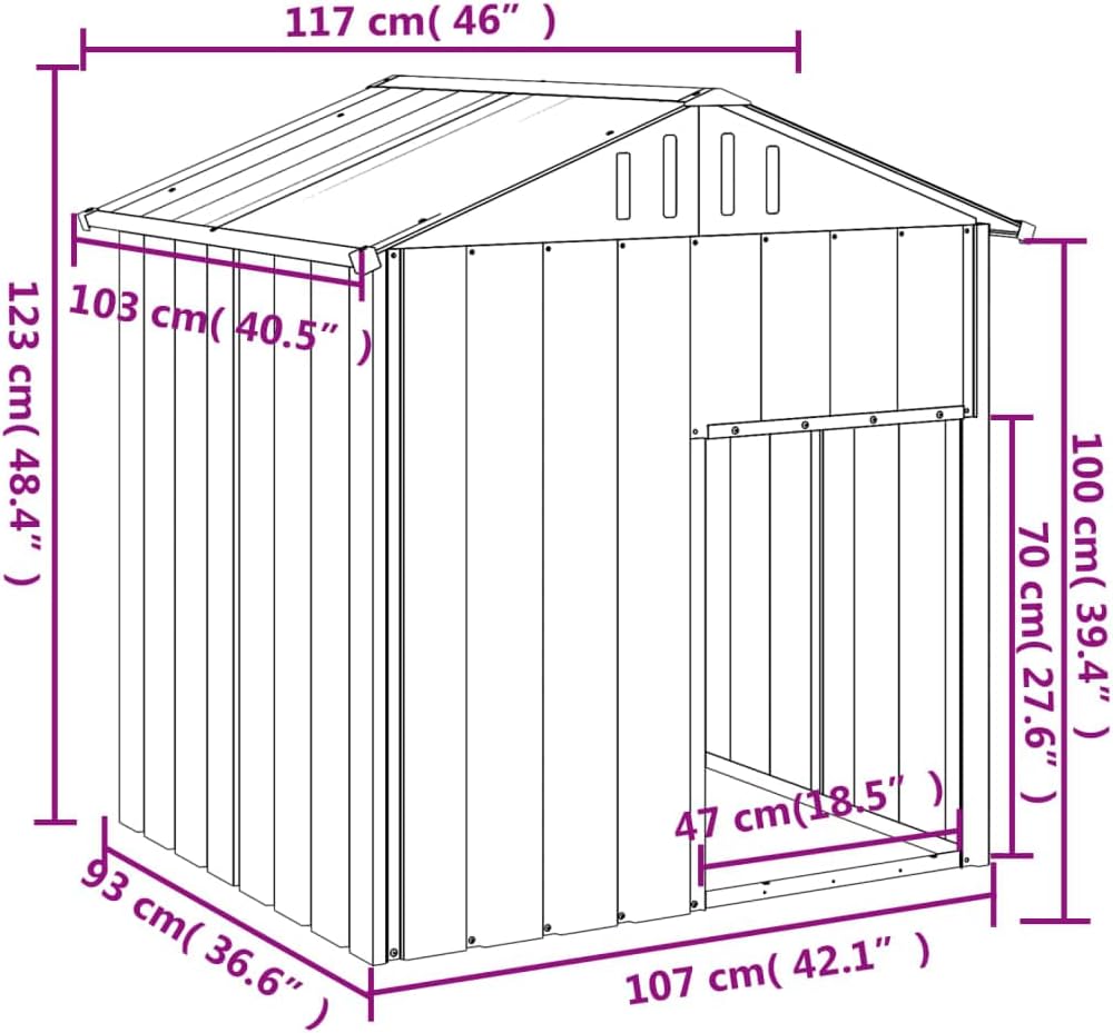 vidaXL Dog house with roof 117x103x123cm galvanized steel