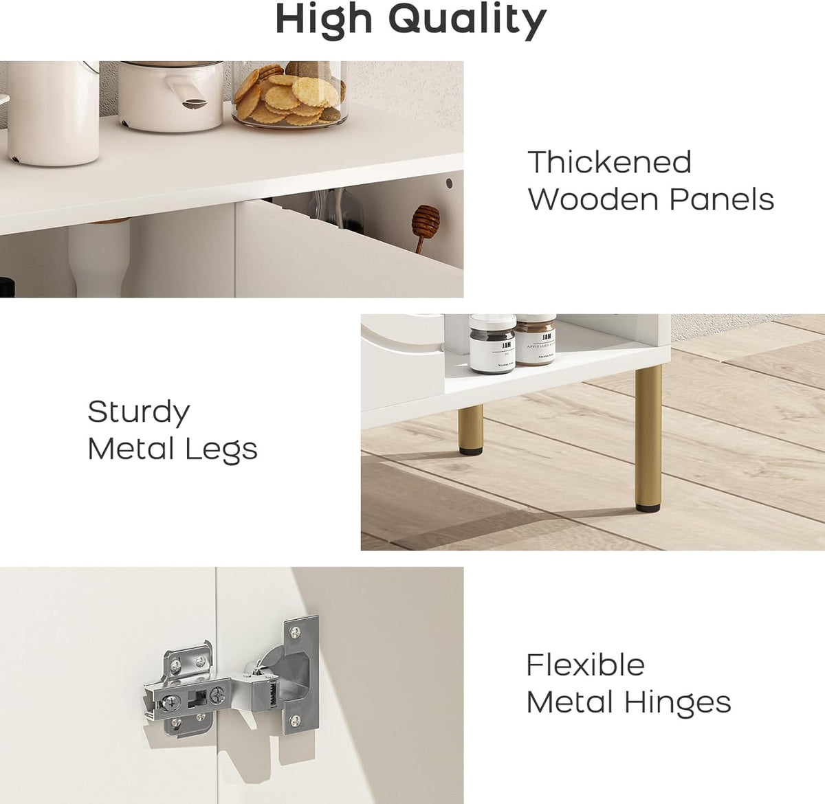 Buffetkast met gebogen texturen | Multifunctionele Sideboard - 2 deuren & 3 planken | Crème kleur 110x35x82 cm