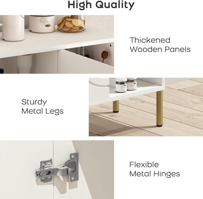 Buffetkast met gebogen texturen | Multifunctionele Sideboard - 2 deuren & 3 planken | Crème kleur 110x35x82 cm