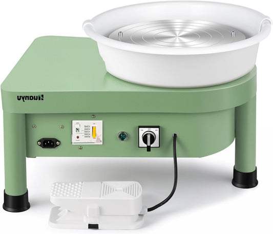 Pottenbakkerschijf – Draaischijf – Keramiekschijf – Klei Draaitafel – Boetseerschijf – 30 cm Draaiplateau – Elektrische Voetpedaalbediening – 350W Motor – Complete Pottenbakkersset – Groen - QUORE