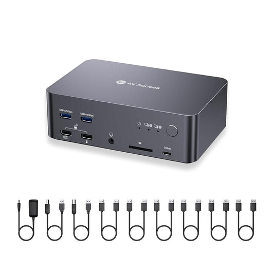 AV Access iDock D23 8K KVM Switch Docking Station for 2 Computers PCs & 3 Monitors, DisplayPort 2.0, 1G Ethernet, USB 3.0, HDCP 2.3, 4K@165/144Hz, 2K@144Hz for Gaming & Home Office