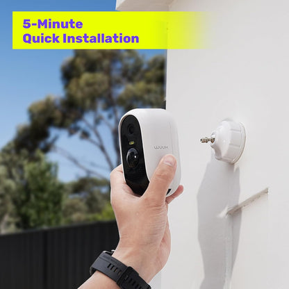 WUUK 2K draadloze beveiligingscamera voor buiten, basisstation met 32 G lokale opslag, 180 dagen bewakingsbatterij, overdraagbaar met Alexa en zonnepaneel