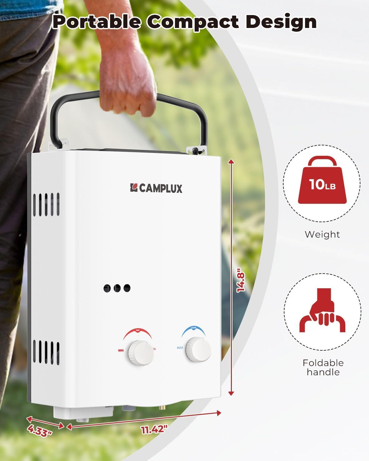 Camplux AY132 Tankless Gasboiler, 5L gas propaan boiler Tankless Instant Warm watermaker 10kW energieklasse A