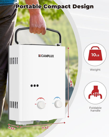 Camplux AY132 Tankless Gasboiler, 5L gas propaan boiler Tankless Instant Warm watermaker 10kW energieklasse A