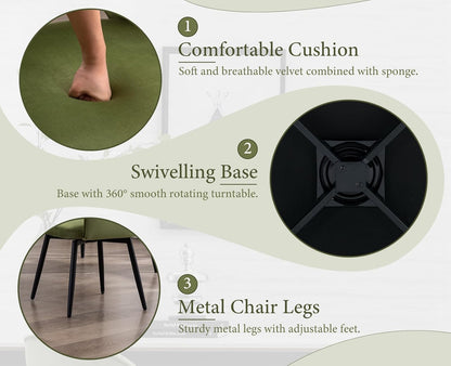 Draaistoelen Eetkamerstoelen – Keukenstoelen – Fluwelen Stoelen – Swivel Stoelen – Set van 2 – Zachte Fluwelen Bekleding – 360° Draaibaar Met Armleuning - QUORE