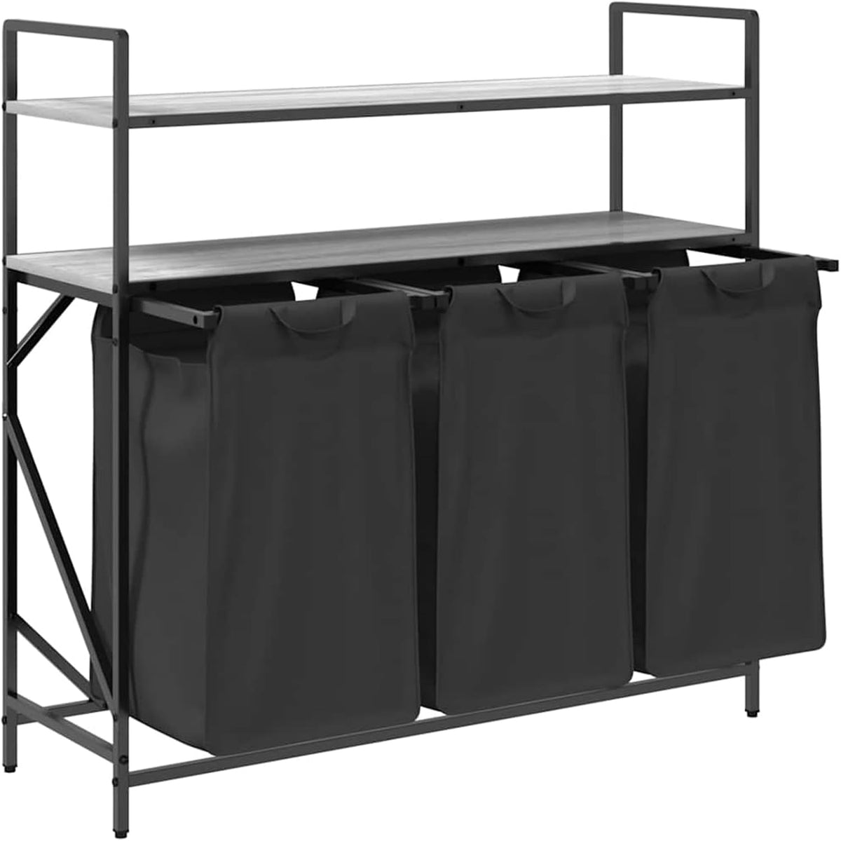 Wasmand – Wasbak – Wasrek – Wasopvang – Wascontainer – 3 Compartimenten – Stalen Frame Met Houten Planken