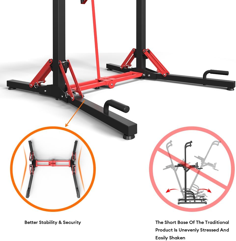 ONETWOFIT Foldable Power Tower Dip Station and Power Tower, Height Adjustable, Multifunctional Power Station with Pull Up Bar, Push Support Handles, Heavy Strength Training Equipment for Gyms - QUORE