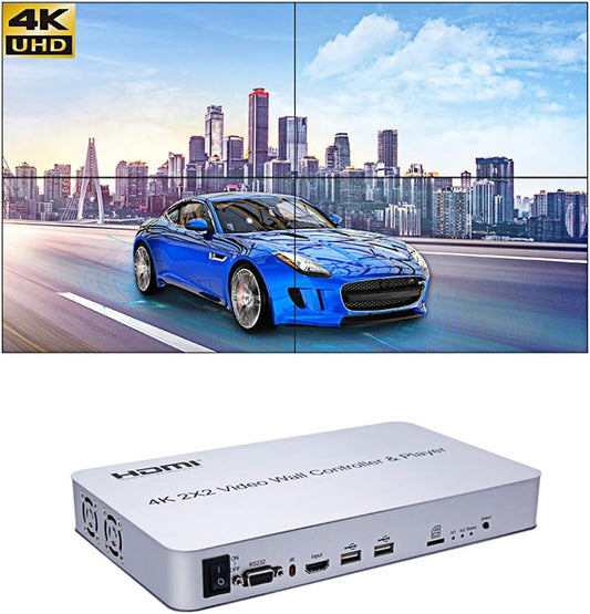4K 2x2 KVM HDMI videowand controller speler ondersteunt SD-kaart U Disk Signaal video wall processor ondersteuning 1x1, 1x2, 1x3, 1x4, 2x2, 2x1, 3x1, 4x1
