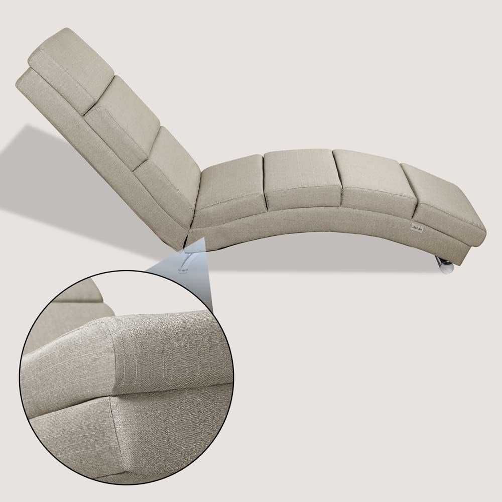 CASARIA London Relaxation Lounger XXL 186x89x55cm | Ergonomic Fabric Padded | 180kg Load Capacity | Living Room Office Furniture Indoor Chaise Longue Chair Seat | Beige Fabric - QUORE