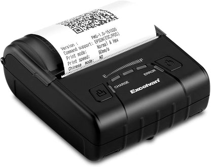 EXCELVAN E300 Thermische printer voor kwitanties en bankbiljetten, draadloos, draagbaar, USB, 90 mm/sec, 80 mm, ESC/POS, voor Pos Terminal verkooppunt), zwart