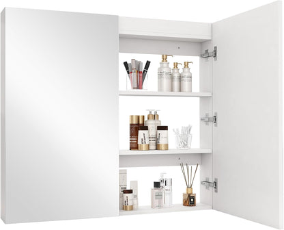 Badkamerkast – Wandkast – Spiegelkast – Medicijnkast – Opbergkast – Dubbele Spiegeldeuren – Extra Groot 90x80x13 cm – Wit Minimalistisch Design