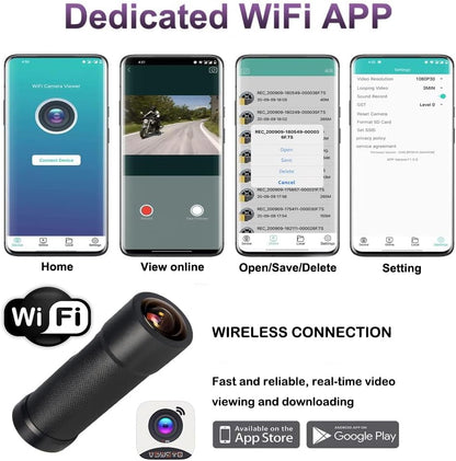 VSYSTO Fiets Camera met Temperatuurweergave, 2K Ultra Hoge Resolutie 170° Groothoek WDR Helm Dash Camera Dashcam, Afstandsbediening, Oplaadbare Waterdichte Motoractiecamera, G-Sensor