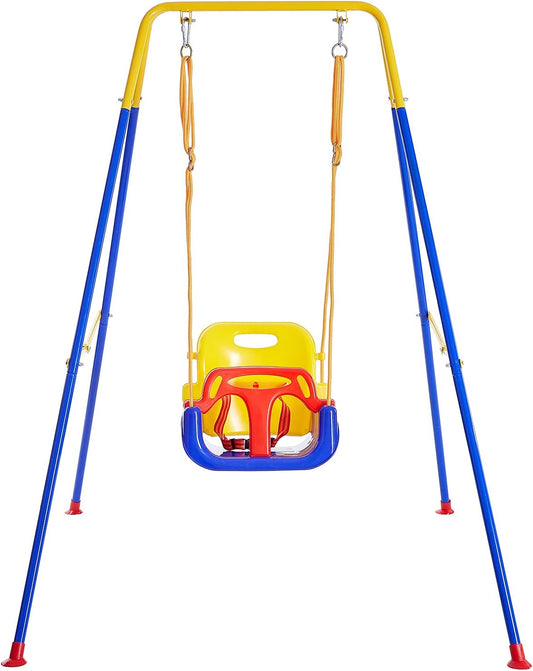 FUNLIO 3-in-1 peuterschommelset met 4 zandzakken, zware kinderschommelset, babyschommel voor binnen/buiten, opvouwbare metalen standaard en duidelijke instructie, eenvoudig te monteren en op te slaan