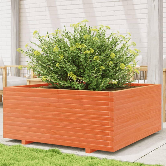 Flower Box Wax Brown 110 x 110 x 49.5 cm Solid Pine Wood Flower Box on Legs Pot with Trellis Planter Patio - QUORE