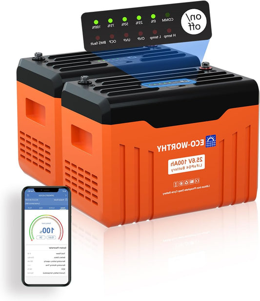 24V 100Ah LiFePO4 Accu – Lithium Batterij – Energieopslag – Zonne-accu – Camperaccu – Bluetooth Monitoring – Laag-Temperatuur Bescherming