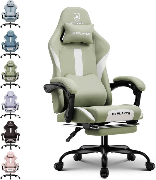 GTPLAYER Gaming Chair, Gamers Chair, Breathable Office Chair Made of High Quality Fabric, Ergonomic PC Chair, Adjustable and Swivel Office Chair with Footrest, Vegetable - QUORE