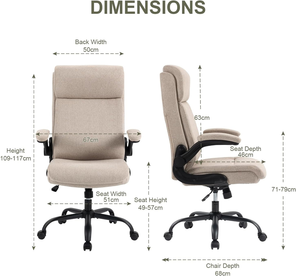 CASTLOVE Stoffen Bureaustoel Ergonomische Computer Bureaustoel Draaibare Brede Executive Office Chair met Opklapbare Armsteun voor Kantoor Thuis (CRÈME)