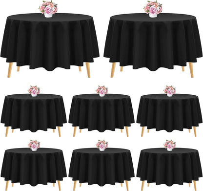 8 PCS Black Round Table Doek 305 cm/120 inch, zwart polyester wasbare polyester tafelbedekking voor bruiloftsfeestverjaardagsbanket