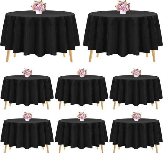 8 PCS Black Round Table Doek 305 cm/120 inch, zwart polyester wasbare polyester tafelbedekking voor bruiloftsfeestverjaardagsbanket
