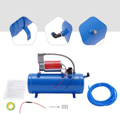 DC 12V Air Compressor Professional Compressor with Hose 150 PSI 6 Litre Tank Capacity Trumpet Compressor for Car Tyres, Boats, Air Horns, Tyre Inflating - QUORE