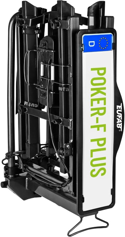EUFAB 12012LASON Poker-F Plus Fietsendrager, exclusief op Amazon met afsluitbare framehouders, geschikt voor e-bike, compleet voorgemonteerd, voor 2 fietsen, voor trekhaak, zwart