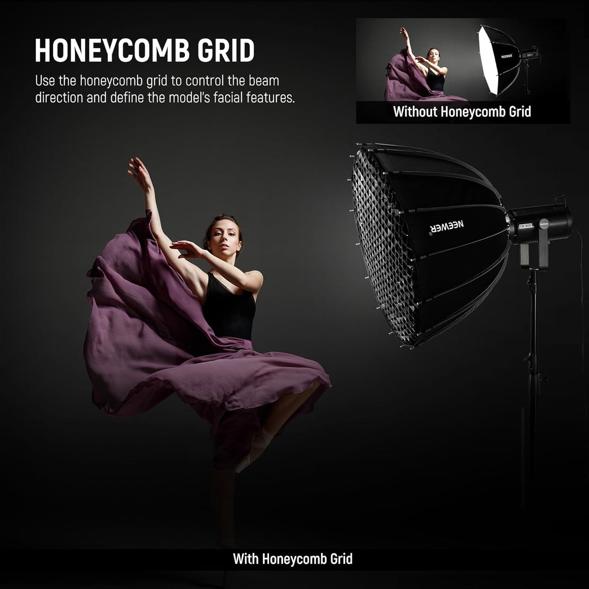 NEEWER 28"/70cm Parabolische Softbox Bowens Mount, Quick Release met Diffusers/Grid/Tas voor Video Continue Verlichting CB60 CB200B MS60 MS150B Q4 Compatibel met Godox Compatibel met Aputure 600d