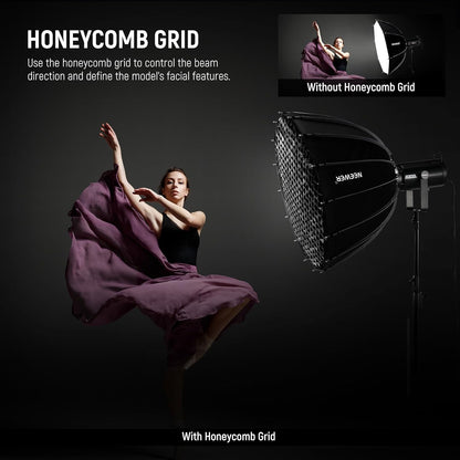 NEEWER 28"/70cm Parabolische Softbox Bowens Mount, Quick Release met Diffusers/Grid/Tas voor Video Continue Verlichting CB60 CB200B MS60 MS150B Q4 Compatibel met Godox Compatibel met Aputure 600d