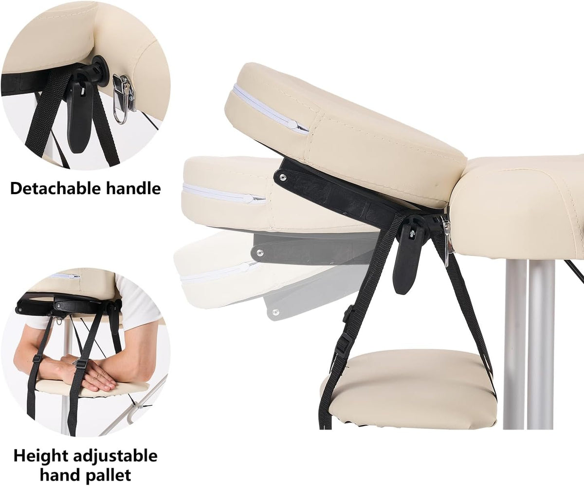 Massagetafel Beige – Behandeltafel – Massagebed – Tattootafel – Cosmetische Tafel – Opvouwbaar, Lichtgewicht Aluminium
