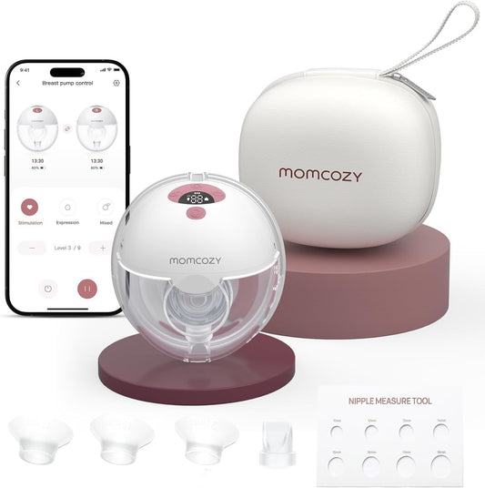 Momcozy M5 Slimme Borstkolf – Handsfree Elektrische Kolf, App-Bestuurbaar, Draadloos, 3 Modi & 9 Zuigniveaus, 24 mm Tuit (Rood, 1 Stuk)