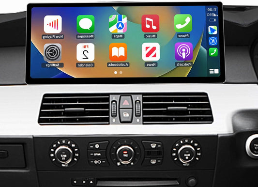 Road Top CarPlay Screen, 12.3 inch Car Radio Touch Screen for BMW 5 Series E60/E61 with CCC System (2003-2008 years), Car Stereo with Narrow Bezel, Compatible with Apple CarPlay/Android Auto/MirrorLink - QUORE
