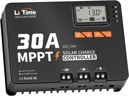 LiTime MPPT Auto DC Input Solar Charging Controller met Bluetooth-adapter (24V30A MPPT Bluetooth)