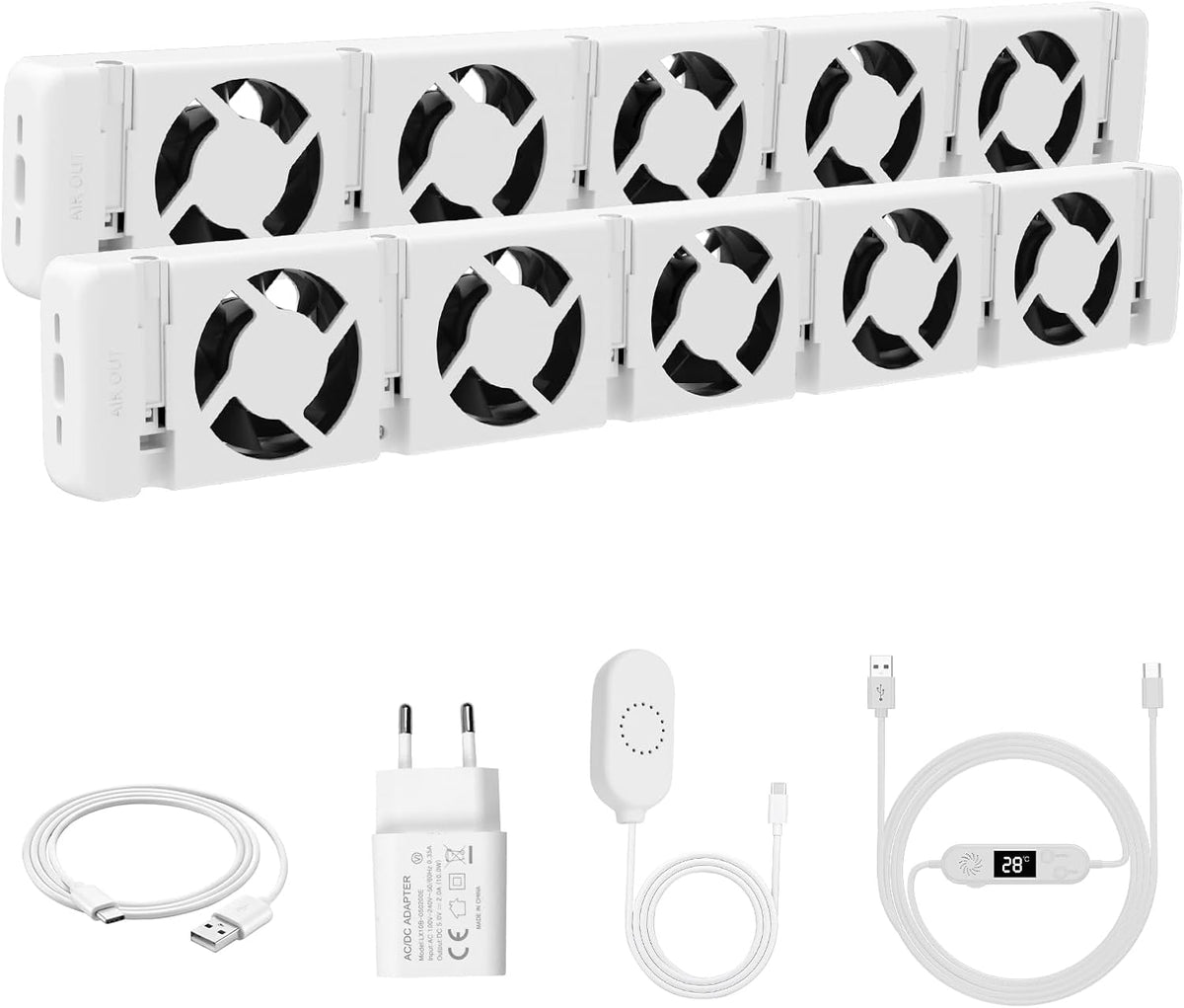 Radiatorventilator 2025 Smart - instelbare snelheid, ultra-stille verwarmingsversterker met thermostaat, bespaart tot 25% verwarmingskosten (5 ventilatoren, 2 stuks)