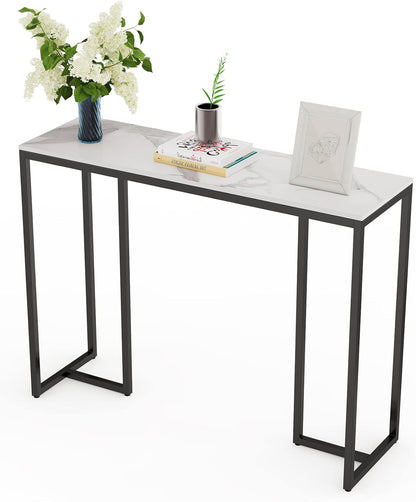 Slanke consoletafel gangeenheid: wit marmeren consoles bureau lang 100 cm hoogglans gesinterde stenen keffect en zwarte poten smalle hoge moderne bank bijzettafels dressoir woonkamer