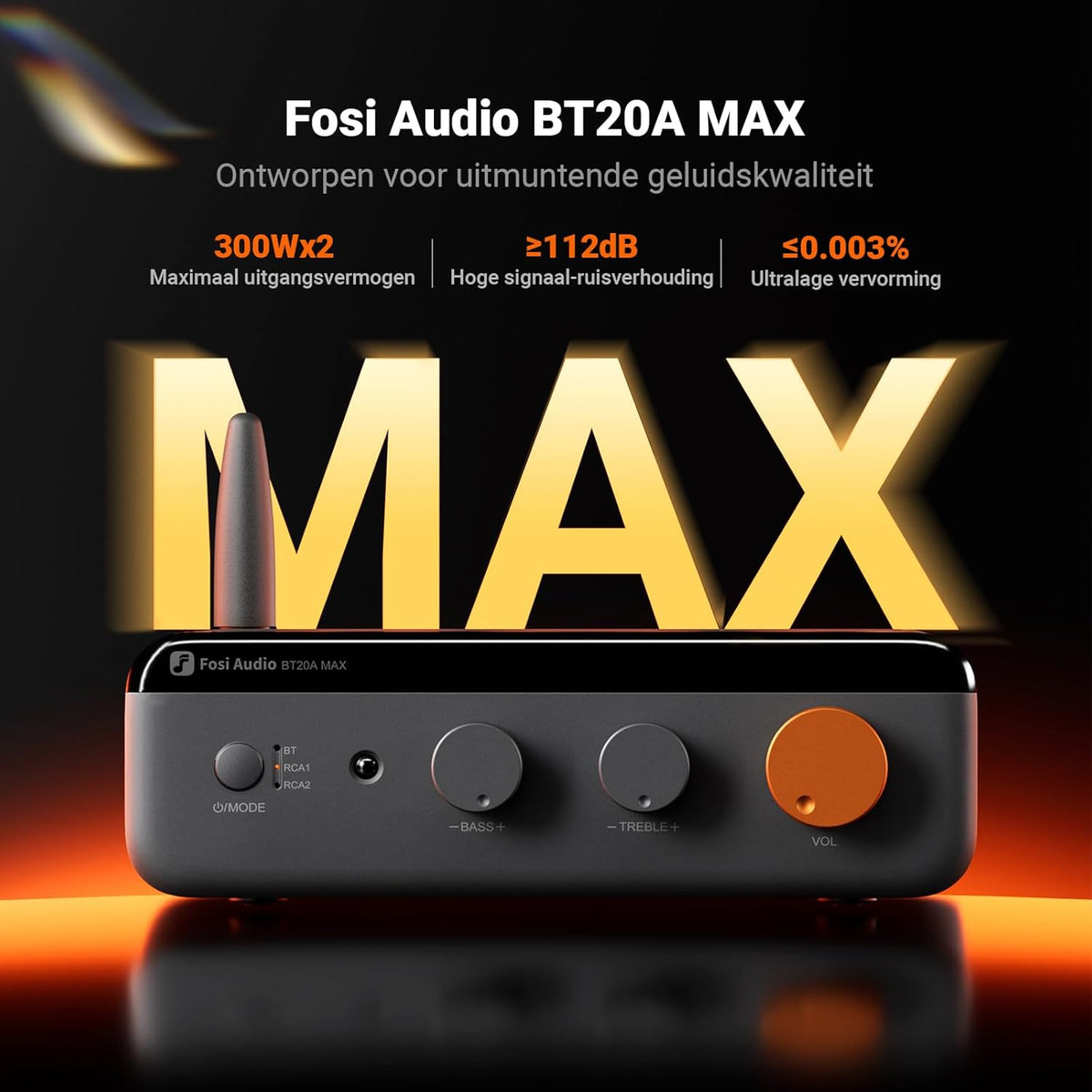 Fosi Audio BT20A MAX Stereo Hifi-versterker, 300 Wx2 Audioversterker met PFFB-technologie, LDAC Bluetooth 6.0, Dubbele Onafhankelijke Voeding, Afstandsbediening, voor 2.1-systemen en Home Audio