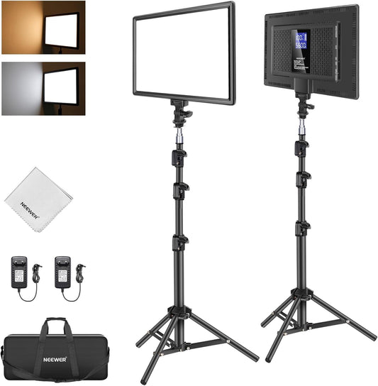 Led-Videoverlichtingsset – Videolamp – Lichtpaneel – Studiolamp – Streaming Licht – Set Van 2 – Tweekleurig 3200 K-5600 K En Dimbaar Met 8000 mAh Batterij