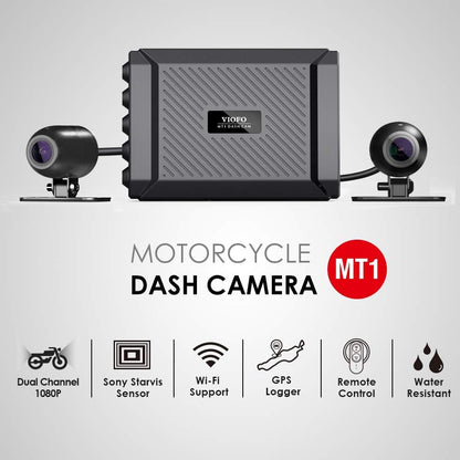 VIOFO MT1 Motorfiets Dash Cam voor en achter 1080P Dual Channel Waterdichte Motorbike Camera 170 Graden Hoek, Ingebouwde WiFi, GPS, G-Sensor, Waterdicht, Auto On/Off, 32GB SD-kaart Inbegrepen