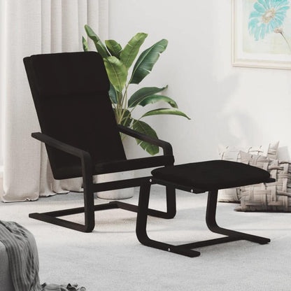 Relaxstoel – Poef – Tv-Stoel – Ligstoel – Enkele Stoel – Zwarte Ademend Stof – Massief Berkenhout Frame