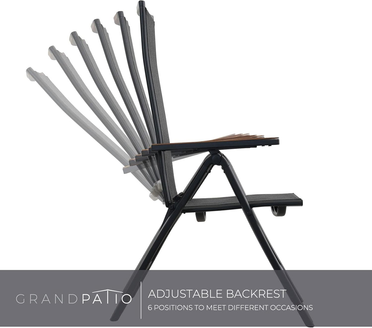 Grand patio Tuinklapstoel, ligstoel, balkonstoelen, tuinstoelen, set van 2, aluminium tuinstoel, inklapbaar, balkonstoel met 6 standen verstelbaar, weerbestendig, eetkamerstoel voor camping, balkon